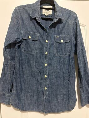 OBEY Propaganda Cotton Med BLUE Chambray Shirt, Contrasting White Stitch LG EPOC